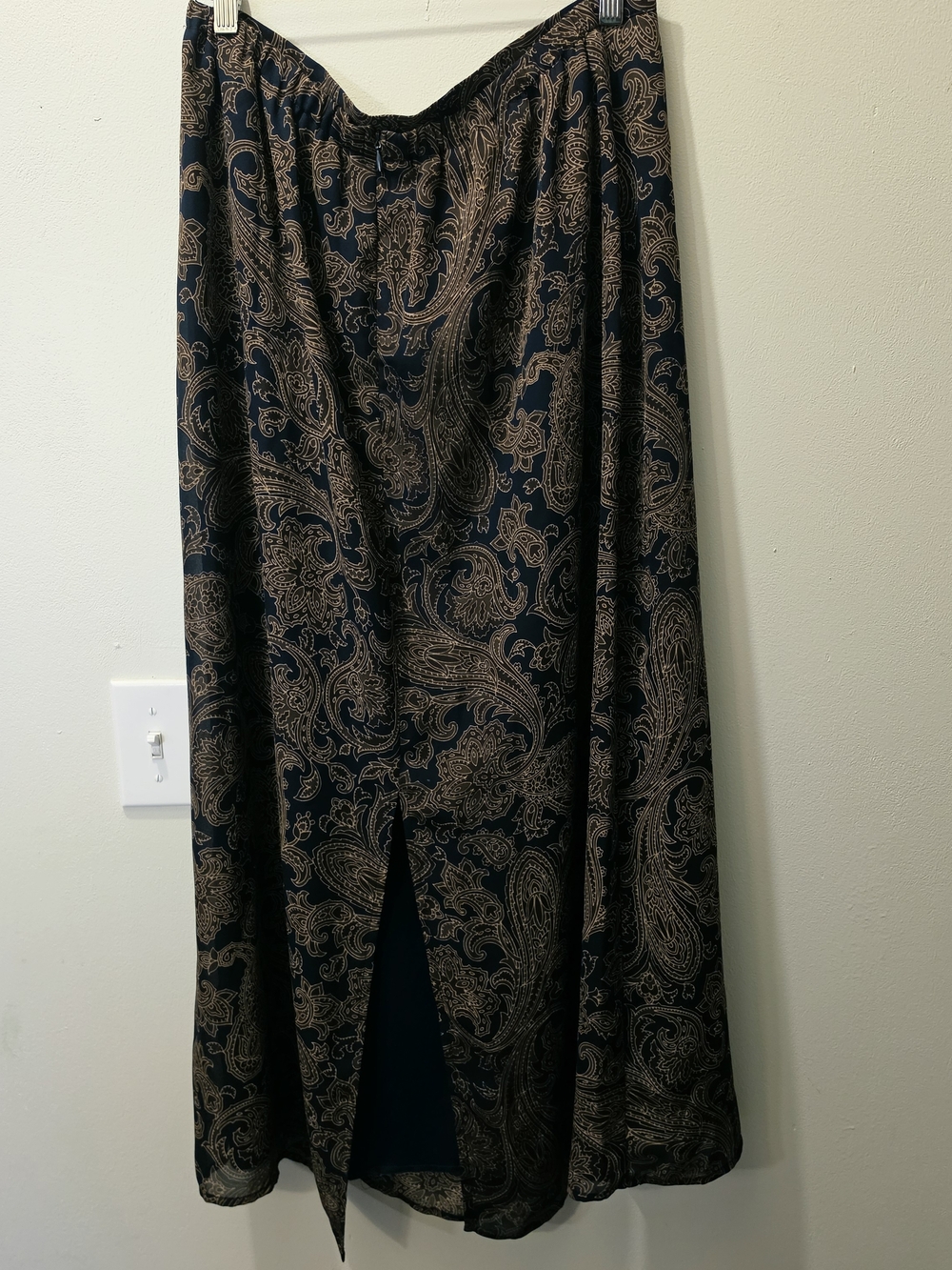 Black Brown Paisley Maxi Flowy Aline Skirt L Back Slit Stretchy Y2k Whimsigoth